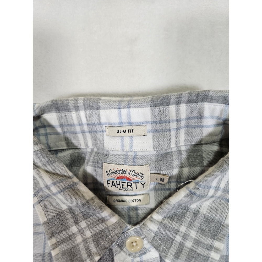 Faherty Stretch Featherweight Flannel Shirt Mens Larfe Gray Plaid Slim Fit LS - Picture 2 of 9
